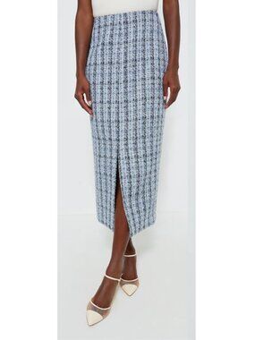 Tuckernuck Dorset Tweed Cynthia Midi Skirt L NWT Blue Plaid Tweed Classic Preppy